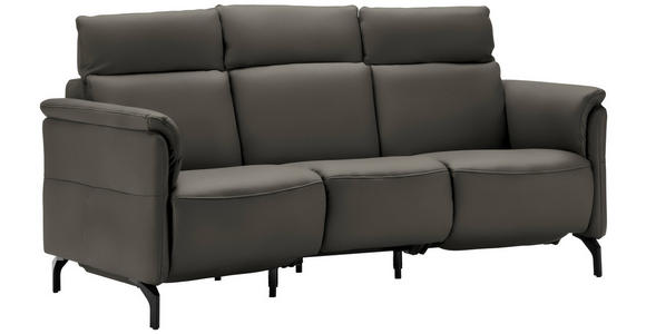 TRAPEZSOFA in Echtleder Dunkelgrau  - Dunkelgrau/Schwarz, KONVENTIONELL, Leder/Metall (221/103/95cm) - Dieter Knoll