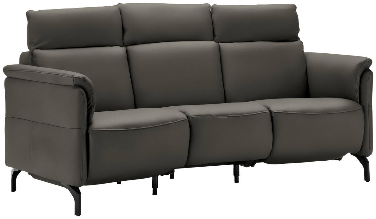 TRAPEZSOFA in Echtleder Dunkelgrau  - Dunkelgrau/Schwarz, KONVENTIONELL, Leder/Metall (221/103/95cm) - Dieter Knoll