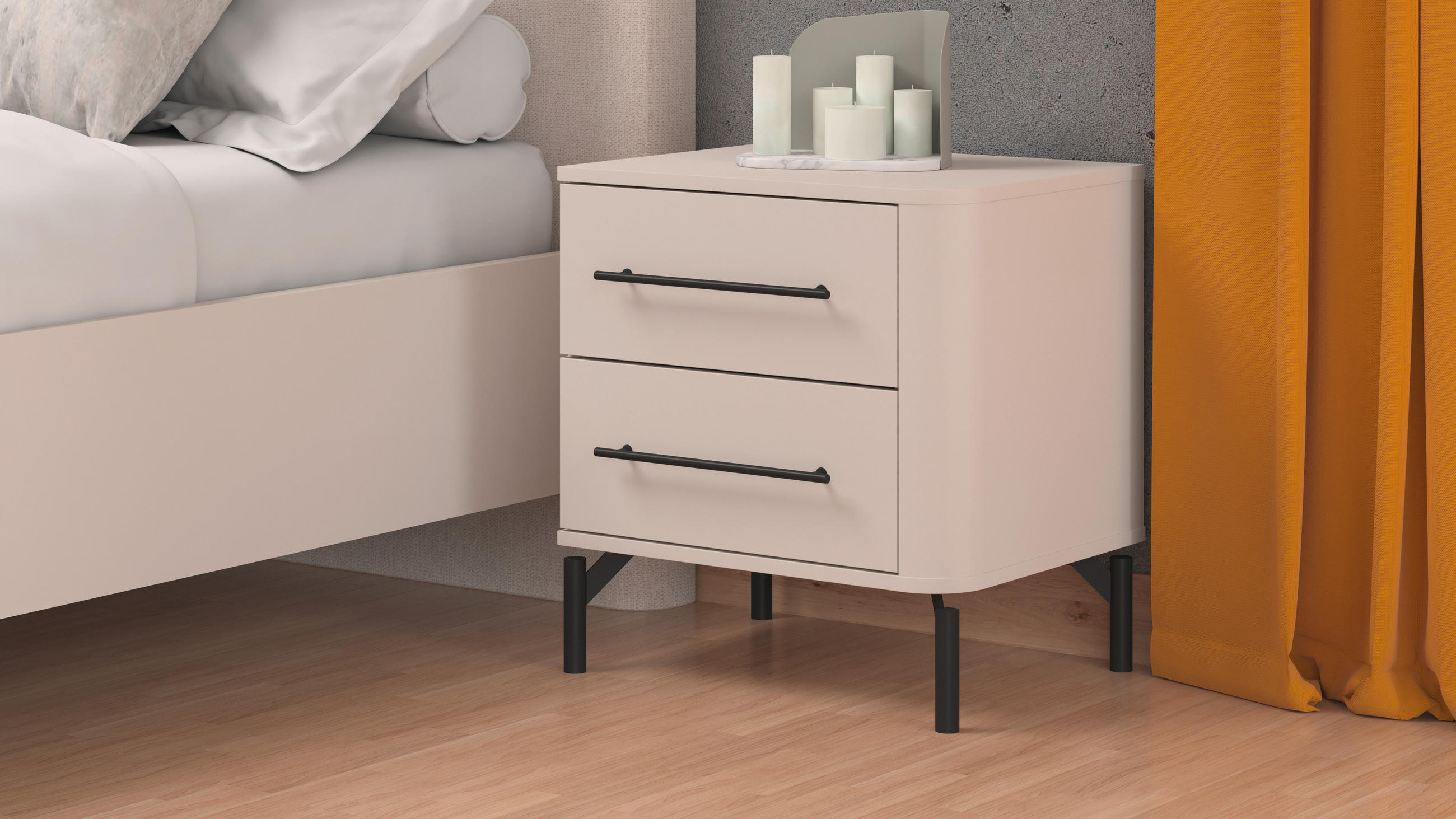 ÉJJELISZEKRÉNY kasmír  - fekete/kasmír, Basics, műanyag/faalapú anyag (52/56/40cm) - Carryhome