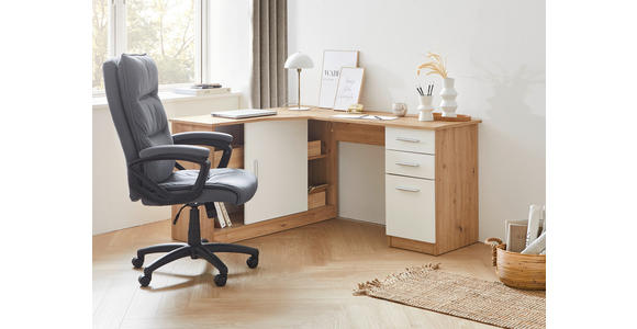 ECKSCHREIBTISCH 120/150/75 cm in Weiß, Eichefarben - Eichefarben/Alufarben, KONVENTIONELL, Holzwerkstoff/Kunststoff (120/150/75cm) - Venda