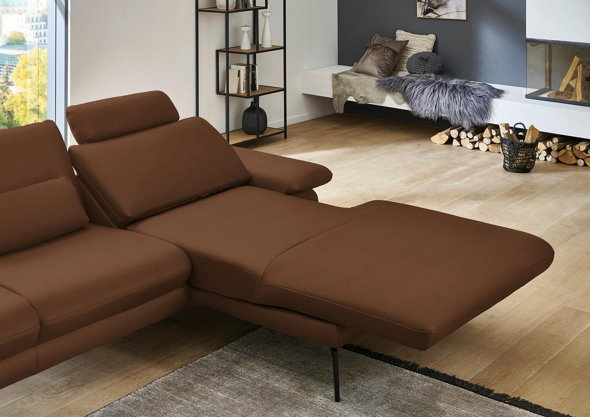 ECKSOFA in Echtleder Hellbraun  - Hellbraun/Schwarz, Design, Leder/Metall (310/180cm) - Dieter Knoll