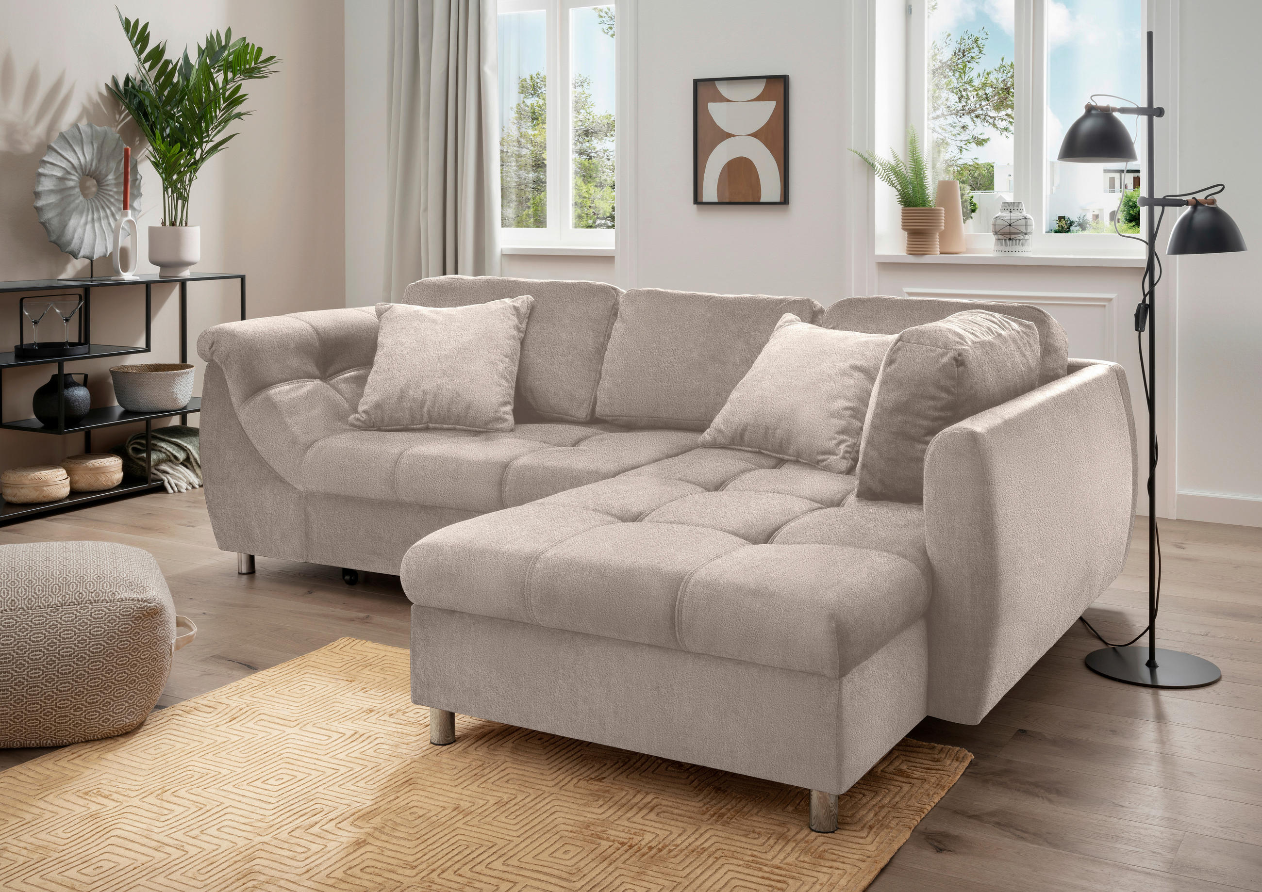 ECKSOFA Taupe Mikrofaser  - Taupe/Chromfarben, Design, Textil (250/190cm) - Livetastic