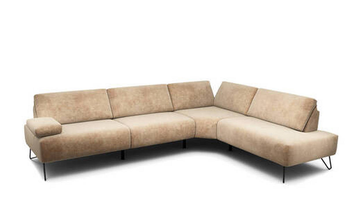 ECKSOFA in Samt Sandfarben  288-303/213 cm  - Sandfarben/Schwarz, Design, Textil/Metall (288-303/213cm) - SENSOO