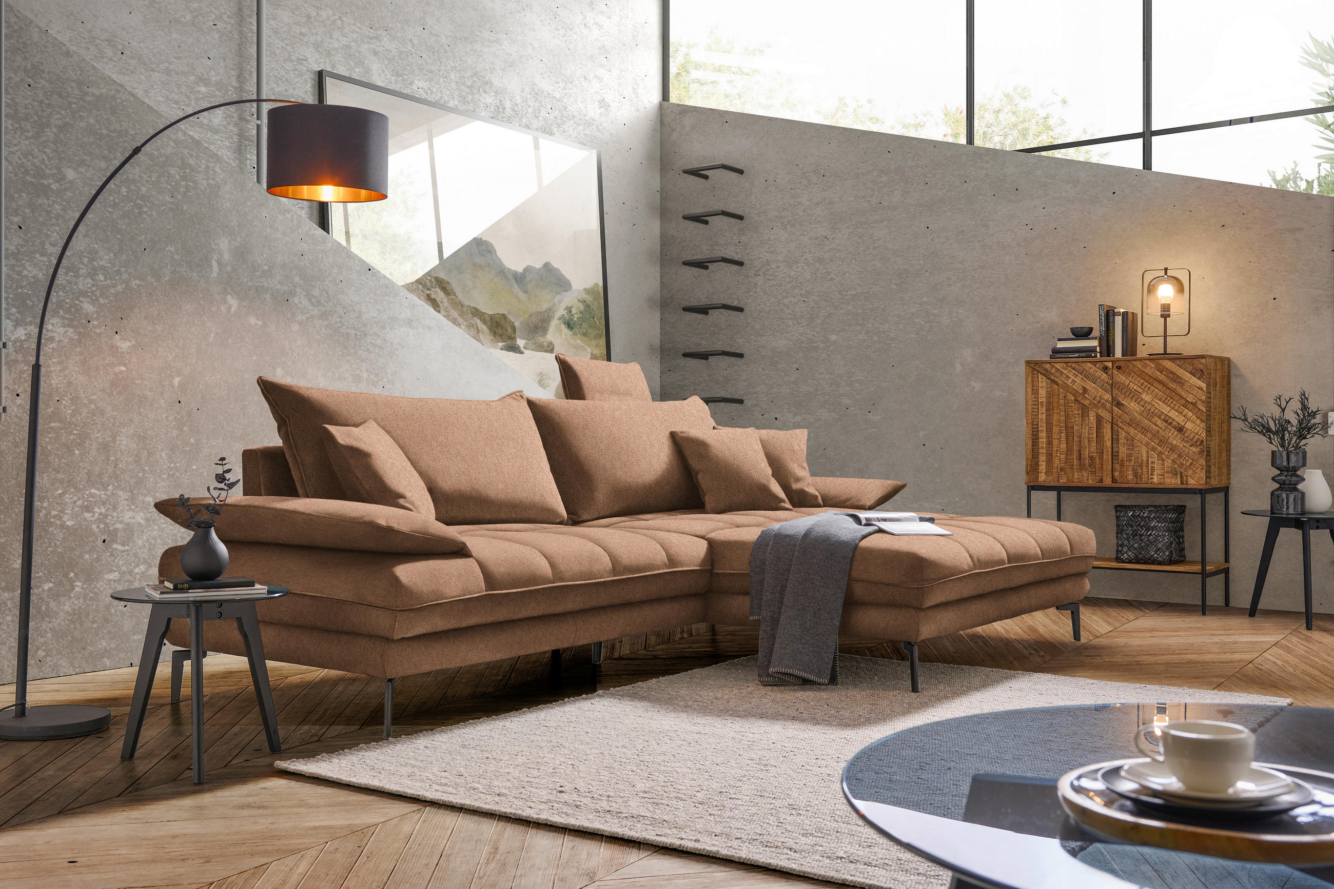 ECKSOFA in Webstoff Rostfarben  292/176 cm  - Rostfarben/Schwarz, MODERN, Textil/Metall (292/176cm) - Carryhome