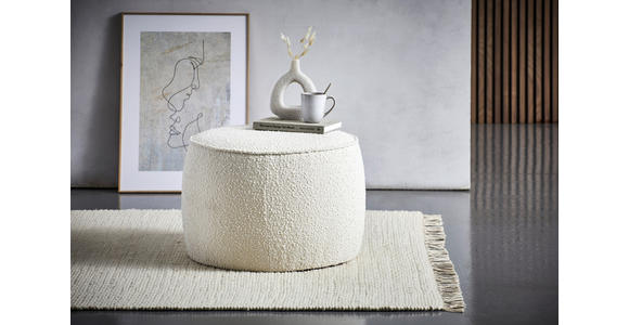 HOCKER Bouclé Weiß  - Weiß, Trend, Textil (60,5/40/60,5cm) - Xora