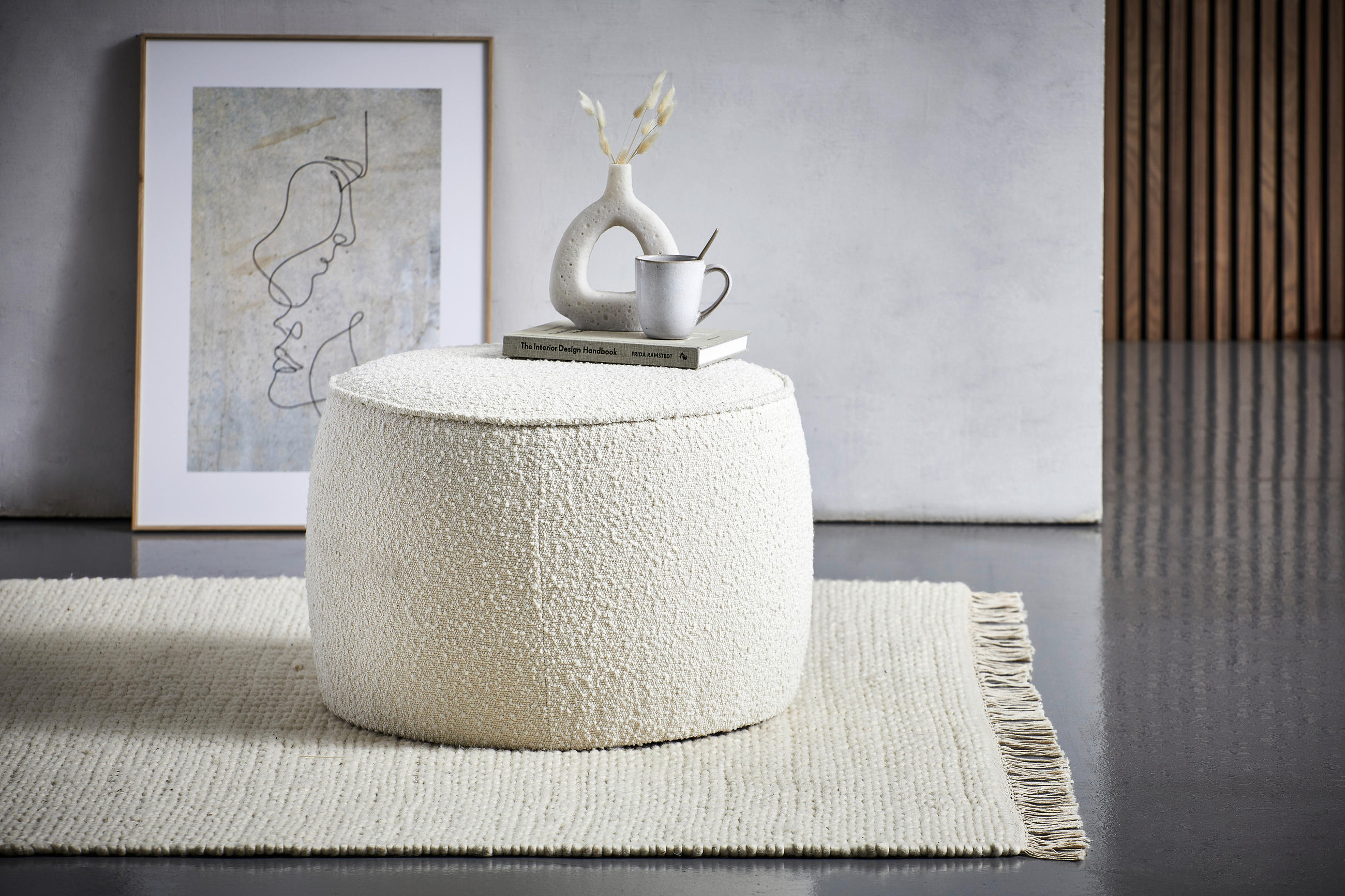 HOCKER Bouclé Weiß  - Weiß, Trend, Textil (60,5/40/60,5cm) - Xora