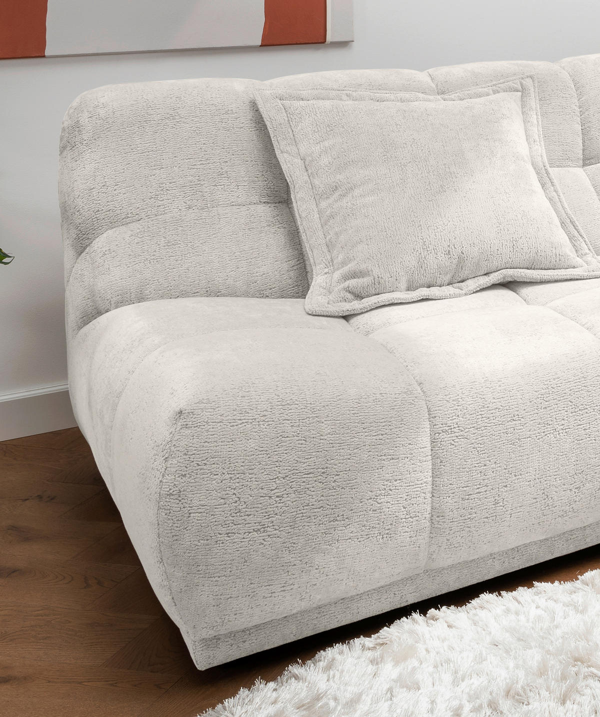 ECKSOFA ITALIA Creme Chenille  - Creme/Schwarz, MODERN, Kunststoff/Textil (254/203cm) - Livetastic