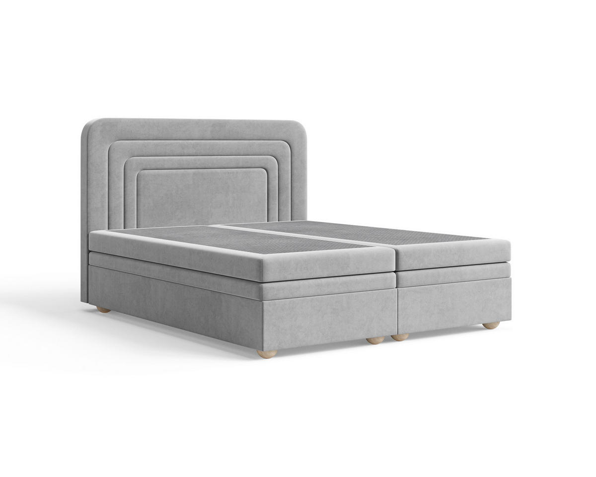 BOXBETT 180/200 cm,  in Grau, gepolstertes Kopfteil, Bettkasten, Topper, H2 + H3 = mittel + fest  - Braun/Grau, MODERN, Holz/Kunststoff (180/200cm) - Livetastic