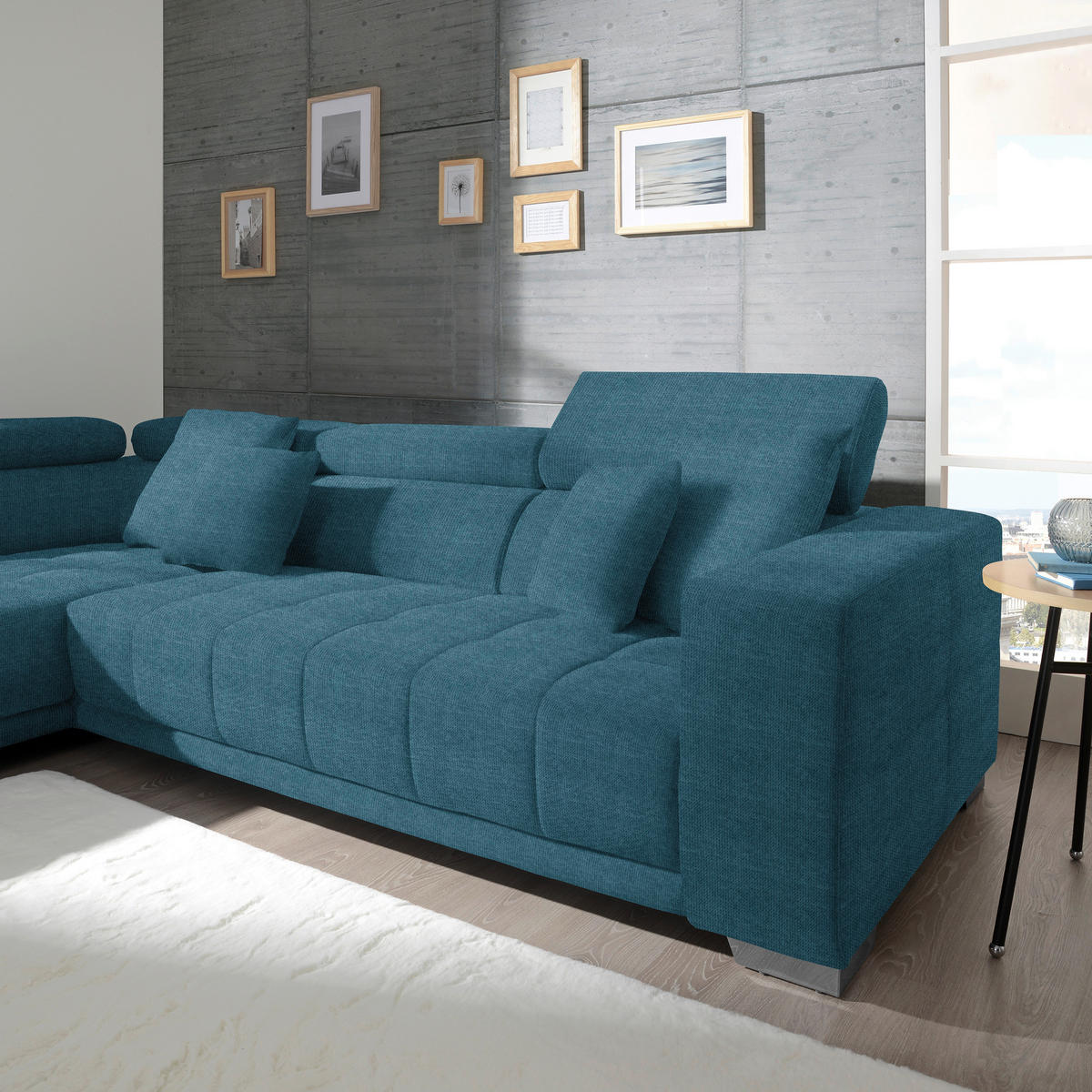 CANAPÉ D'ANGLE in Mikrofaser Blau  - Chromfarben/Blau, Design, Textil/Metall (207/301cm) - Xora
