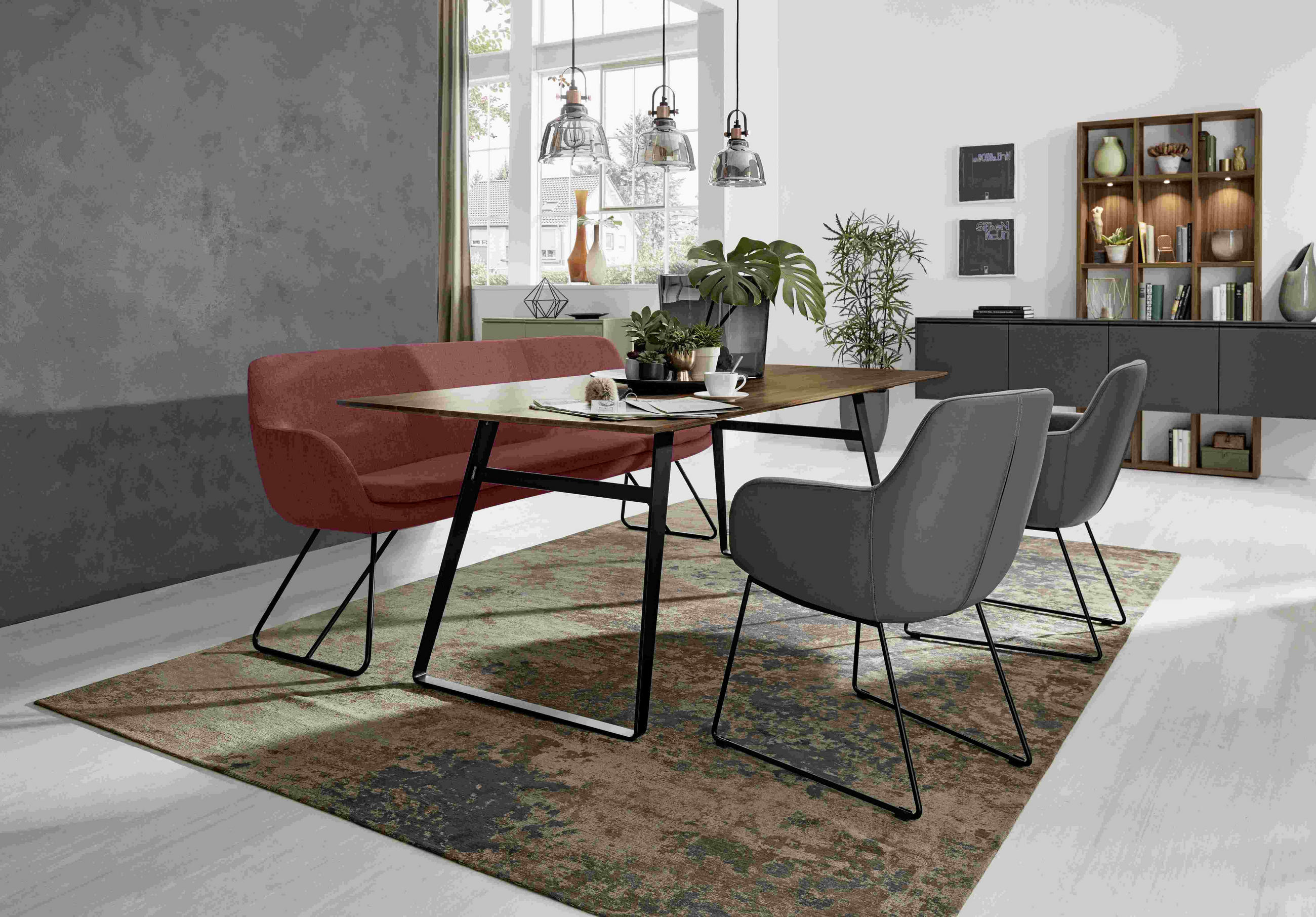 SITZBANK 180/87/65 cm Webstoff Bordeaux Metall - Bordeaux/Schwarz, Design, Textil/Metall (180/87/65cm) - Musterring