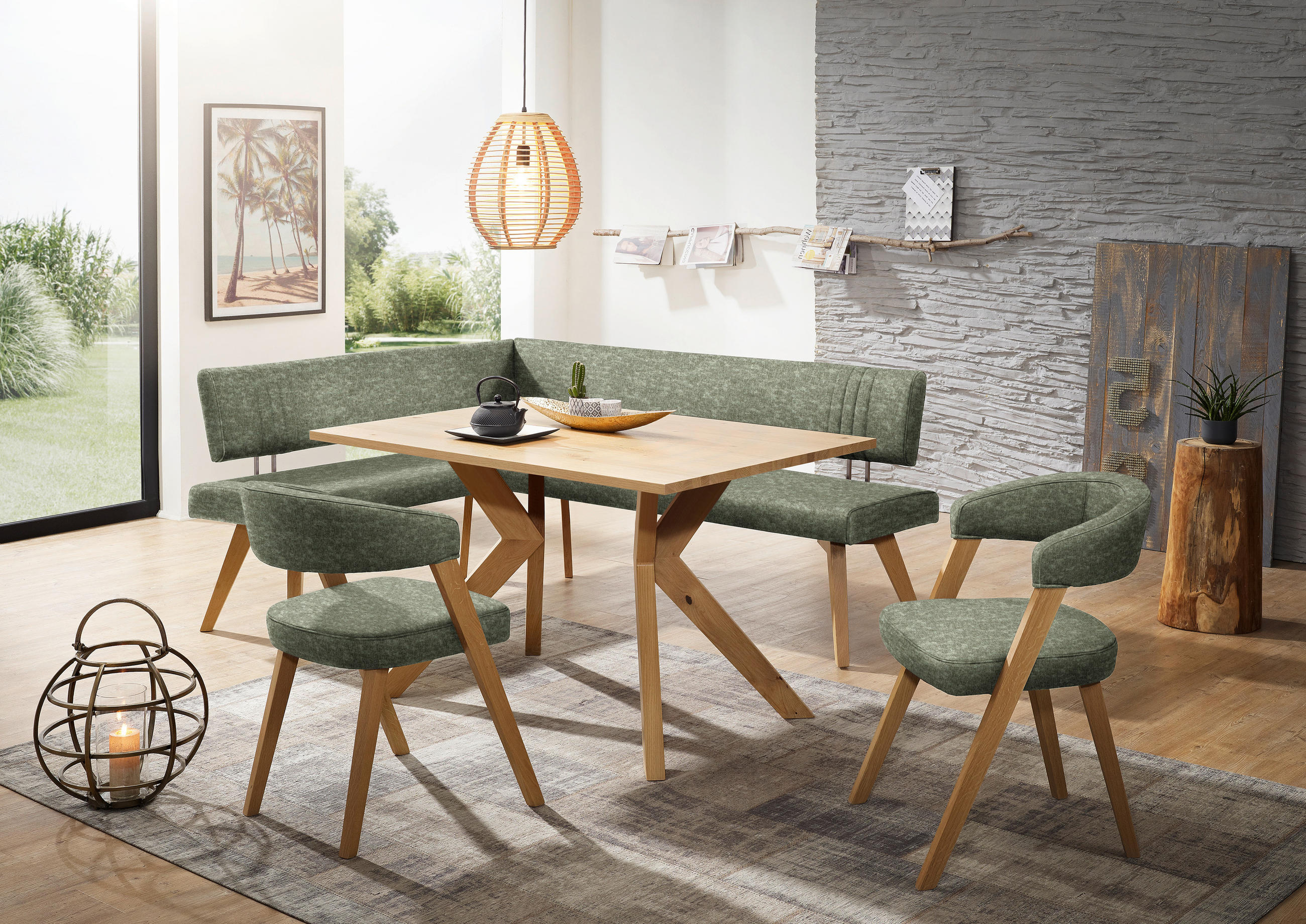 ECKBANK 160/170 cm  in Grün, Wildeiche  - Wildeiche/Eichefarben, Design, Holz/Textil (160/170cm) - Venda