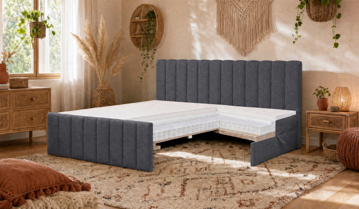 FAMILIENBETT - Anthrazit/Schwarz, Basics, Kunststoff/Textil (240/200cm) - Chameo