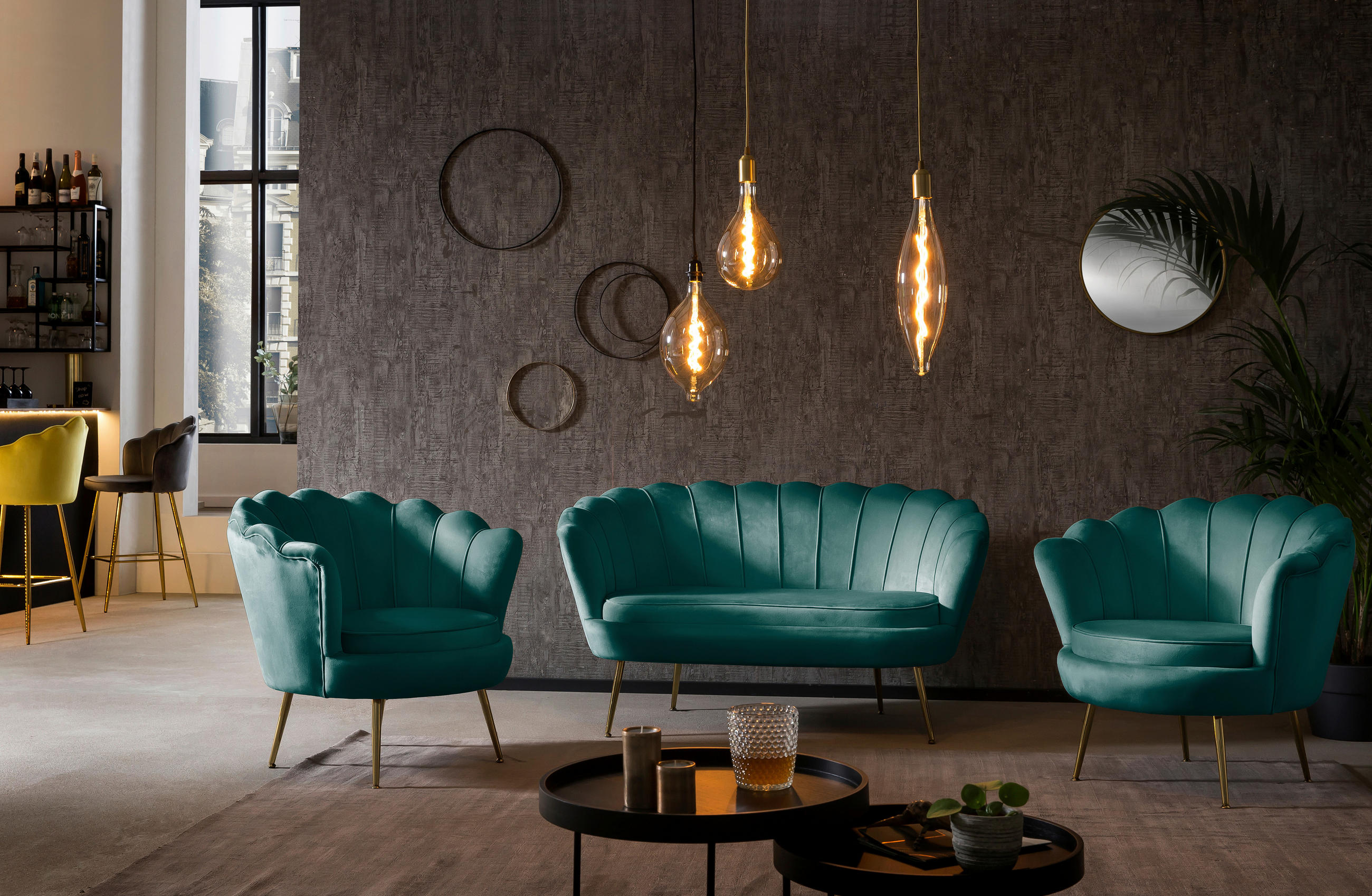 2-SITZER-SOFA in Samt Grün - Goldfarben/Grün, MODERN, Textil/Metall (136/78/77cm) - Livetastic
