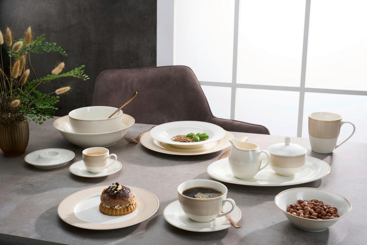 KAFFEESERVICE Weiß, Beige Geo 18-teilig  - Beige/Weiß, KONVENTIONELL, Keramik (28/18/22cm) - Ritzenhoff Breker