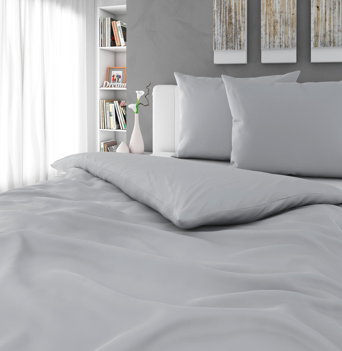 POSTELJINA TANJA 200/200 cm saten srebrna  - srebrna, Osnovno, tekstil (200/200cm) - Novel