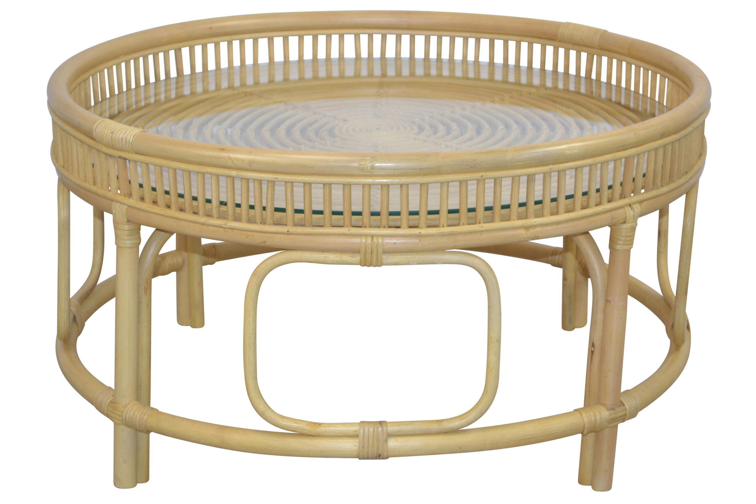 COUCHTISCH Rattan massiv Sicherheitsglas 75/75/41 cm rund Beige  - Beige, Design, Glas/Holz (75/75/41cm) - MID.YOU