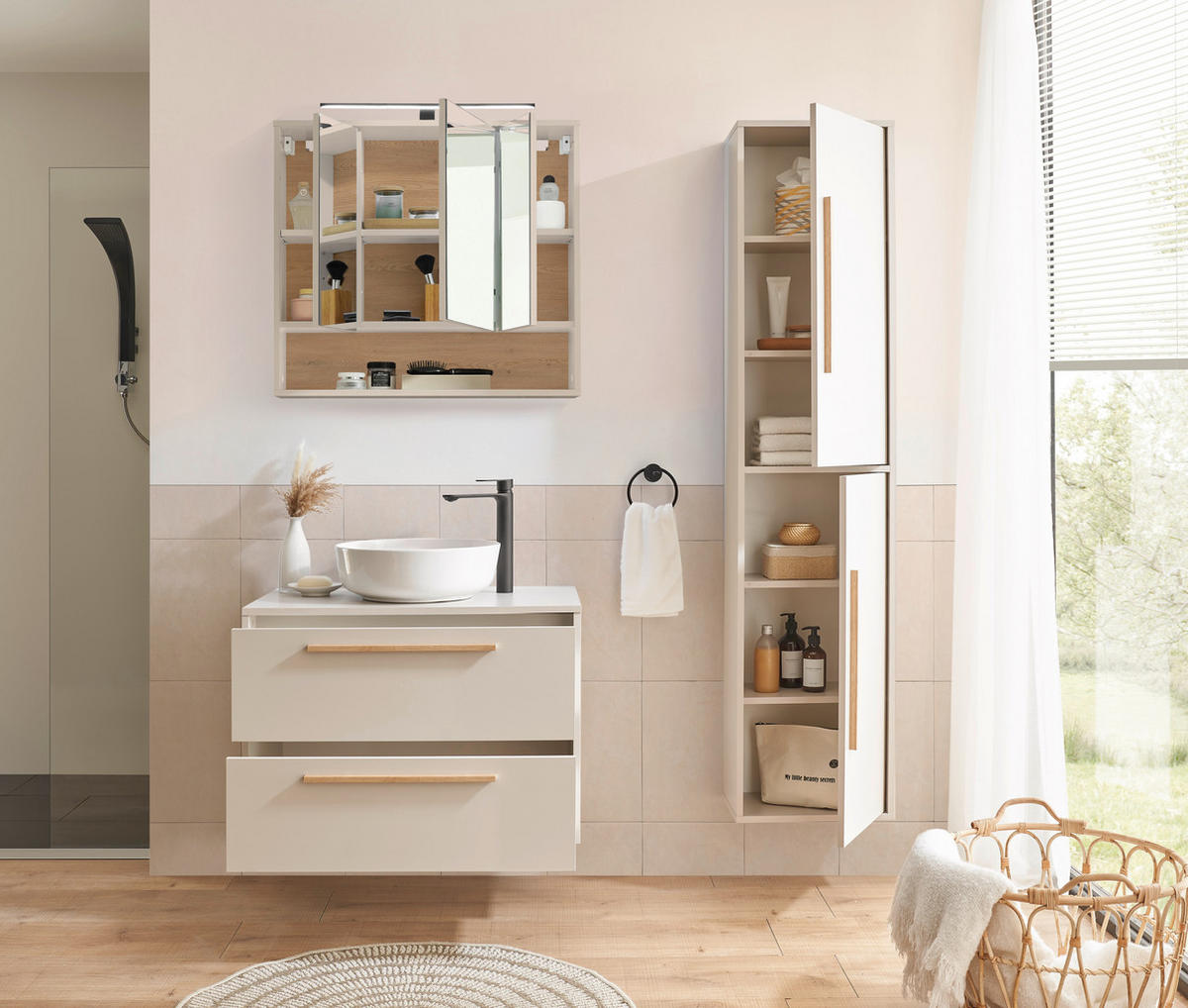 TÜKRÖS SZEKRÉNY 80/72/21 cm  - kasmírszínű, Design, faalapú anyag/üveg (80/72/21cm) - home24