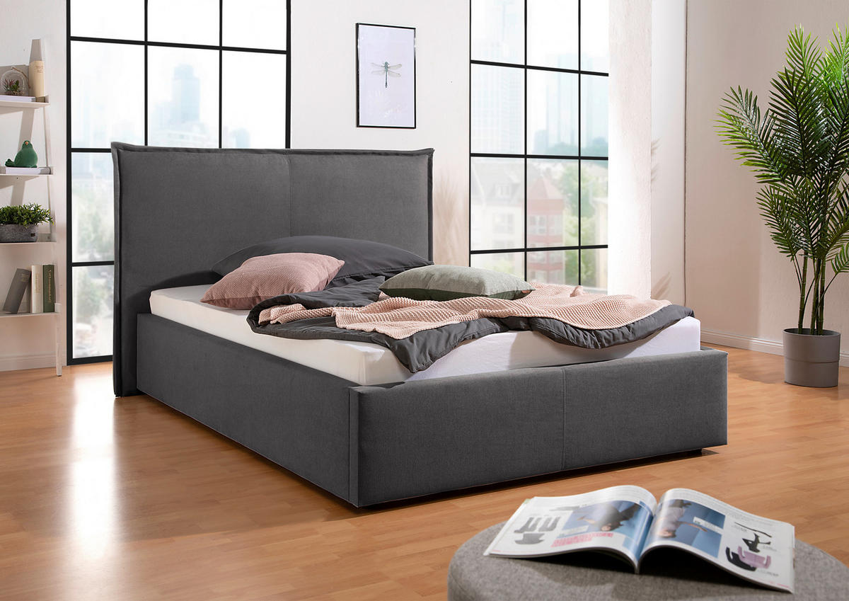 POLSTERBETT 140/200 cm,  in Anthrazit,  - Anthrazit/Schwarz, MODERN, Kunststoff/Textil (140/200cm) - Livetastic