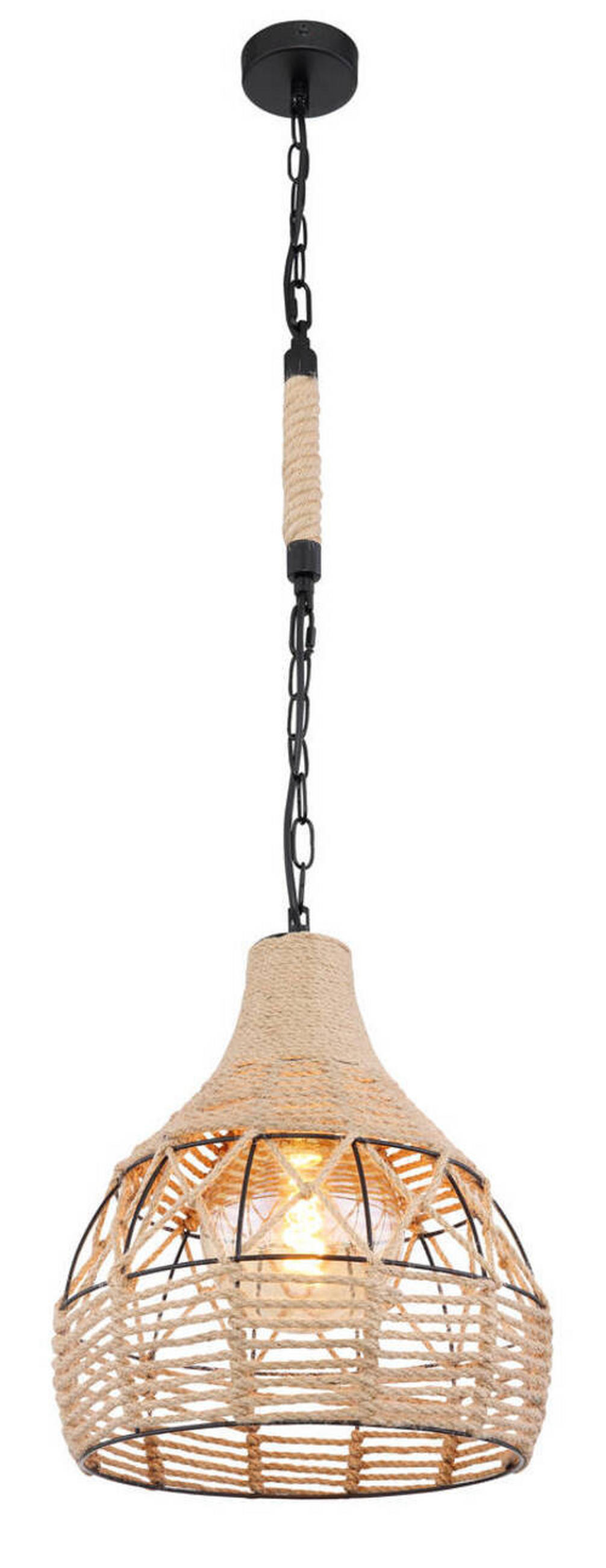 HÄNGELEUCHTE Halia 30/135 cm   - Schwarz/Braun, ROMANTIK / LANDHAUS, Naturmaterialien/Metall (30/135cm) - Globo