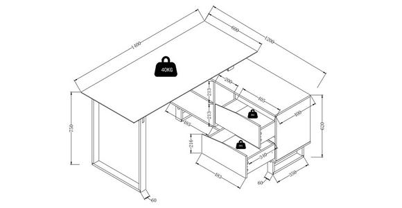 ECKSCHREIBTISCH 140/120/75 cm  in Weiß, Eichefarben  - Eichefarben/Weiß, MODERN, Holz/Holzwerkstoff (140/120/75cm) - Venda