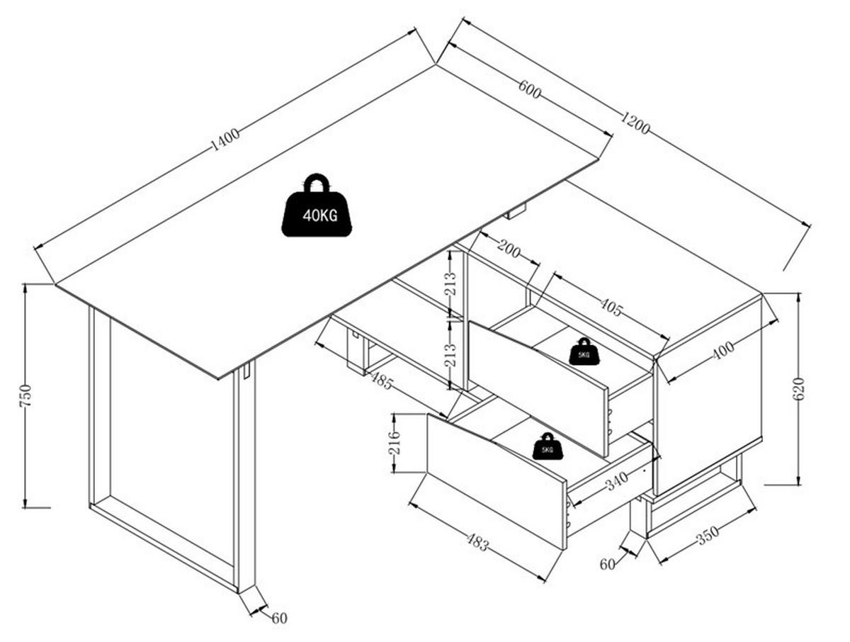 ECKSCHREIBTISCH 140/120/75 cm  in Weiß, Eichefarben  - Eichefarben/Weiß, MODERN, Holz/Holzwerkstoff (140/120/75cm) - Venda