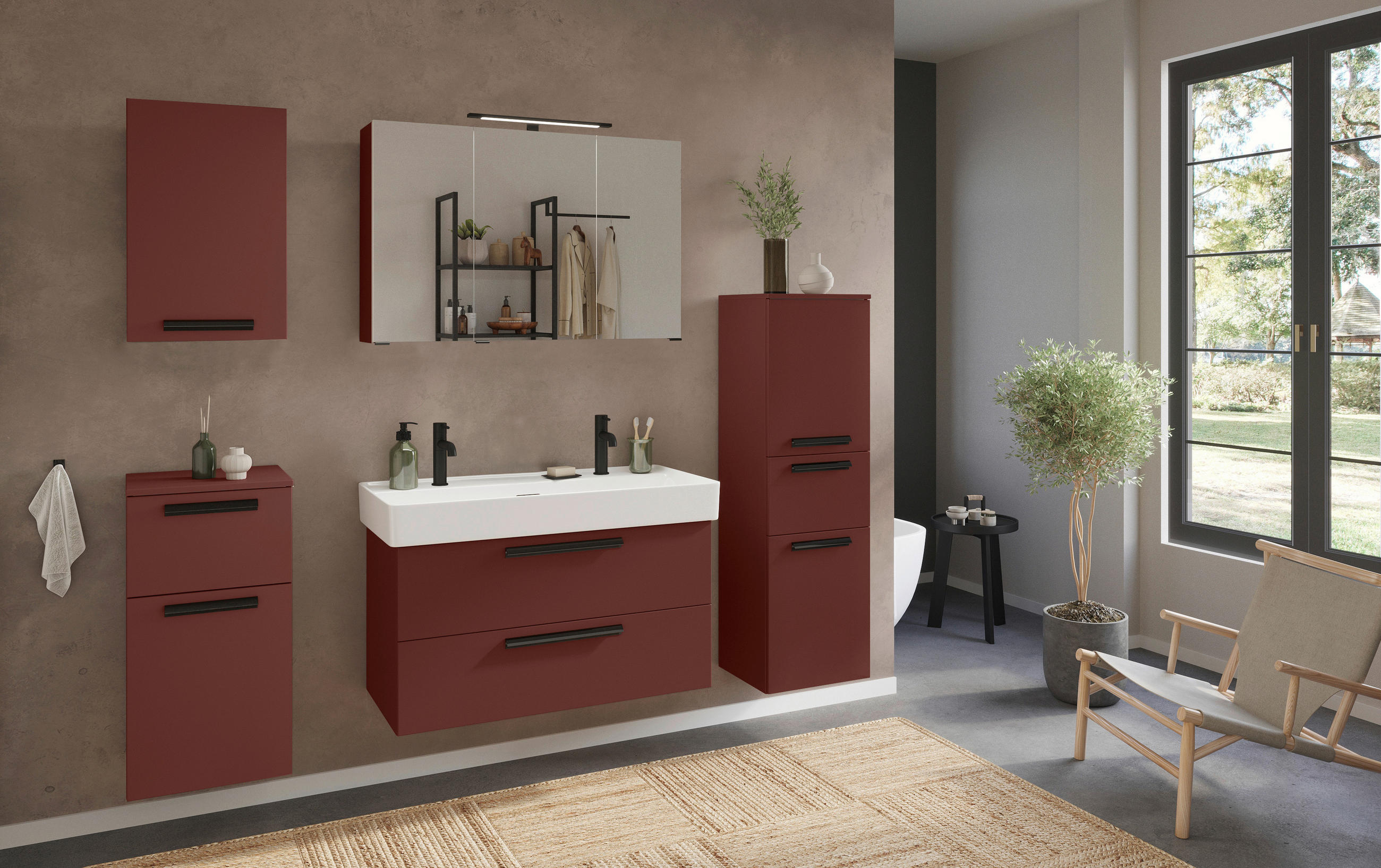 WASCHTISCHKOMBI 100 cm  - Rot/Schwarz, KONVENTIONELL, Keramik/Holzwerkstoff (100cm) - Xora