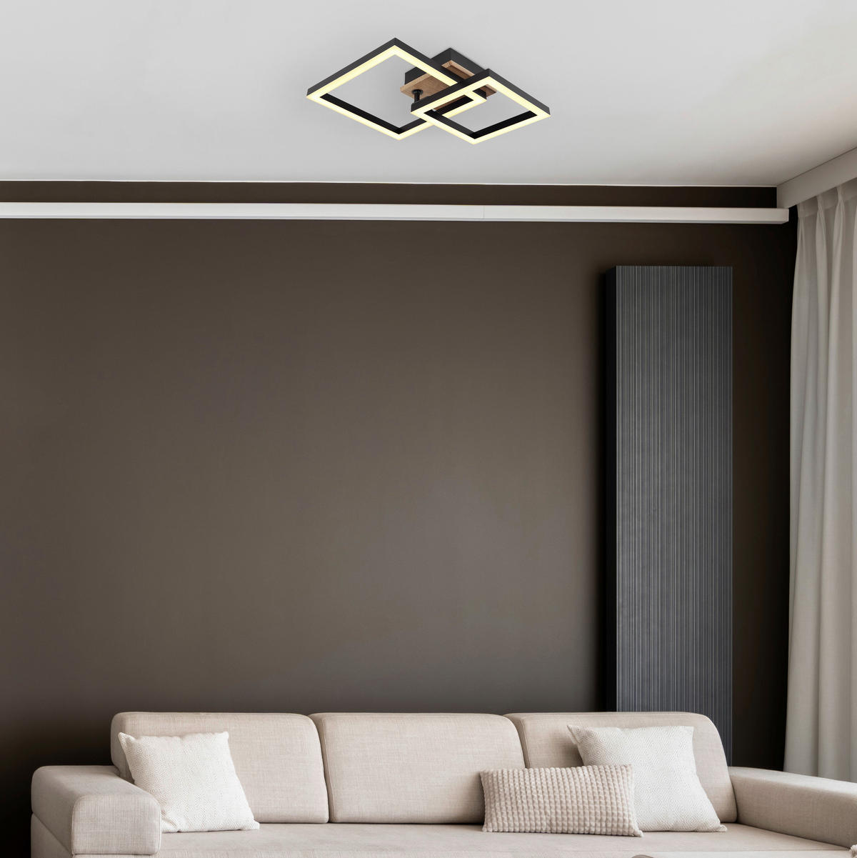 LED-DECKENLEUCHTE    42/31/8 cm  - Dunkelbraun/Opal, Basics, Holzwerkstoff/Kunststoff (42/31/8cm) - Globo