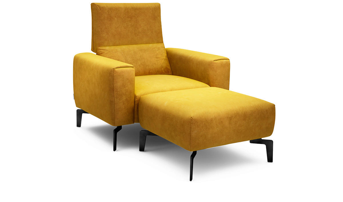 Sessel inkl. Hocker in Samt Gelb  - Gelb/Schwarz, Design, Textil/Metall (110/85/86-94cm) - SENSOO
