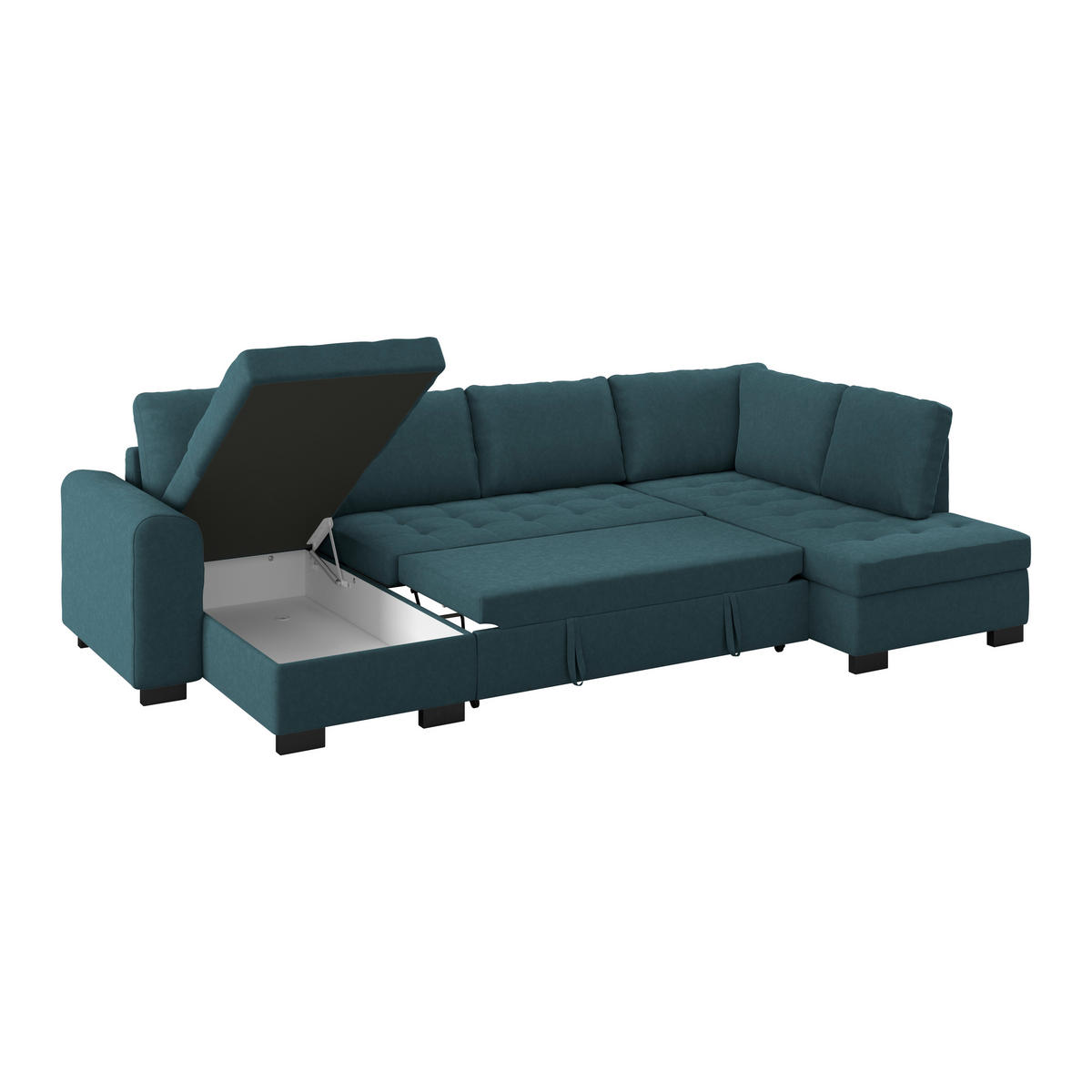 WOHNLANDSCHAFT Blau Mikrofaser  - Blau/Schwarz, MODERN, Kunststoff/Textil (155/305/178cm) - P & B