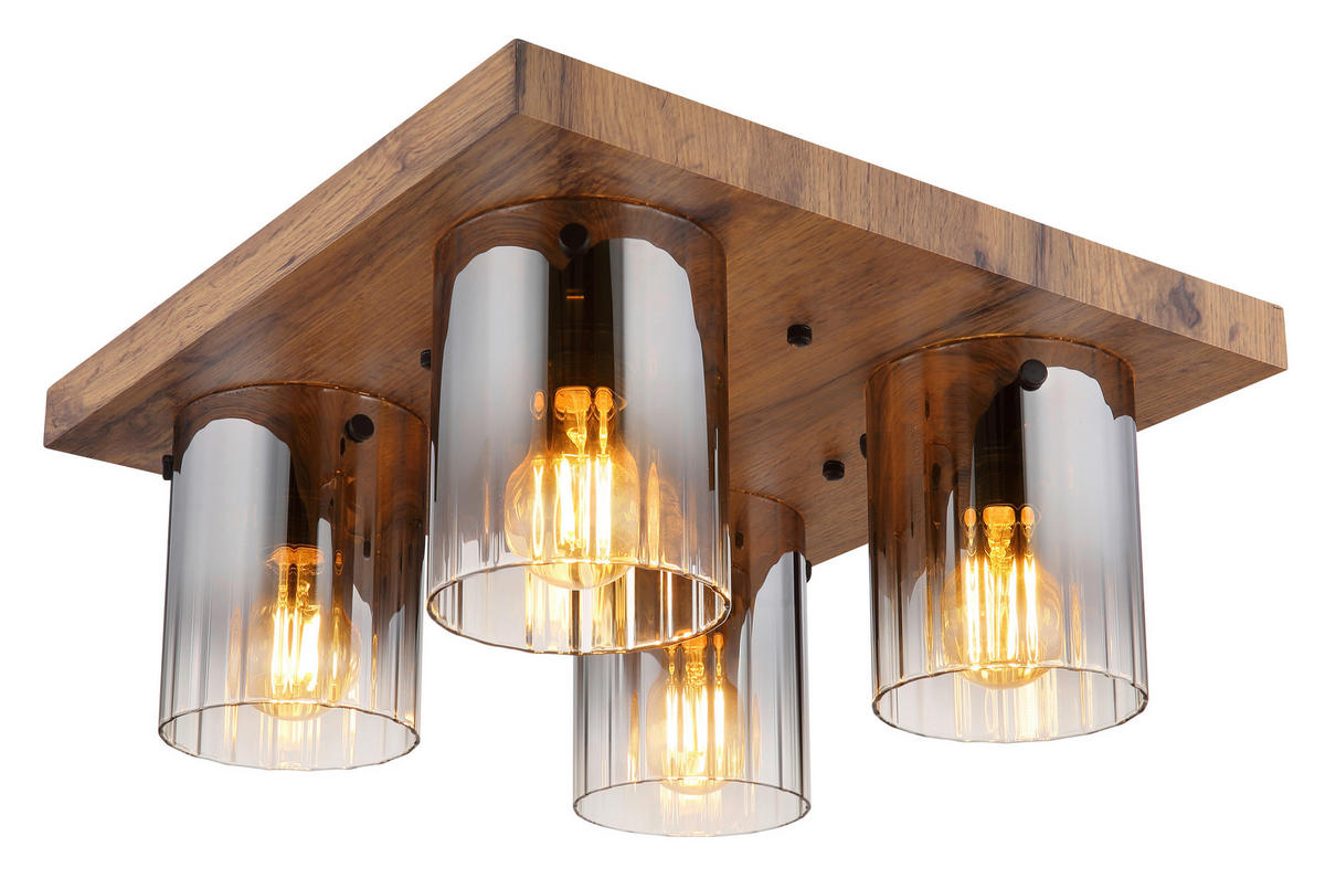 DECKENLEUCHTE UNDERWOOD 41/41/18 cm   - Klar/Dunkelbraun, Natur, Glas/Holzwerkstoff (41/41/18cm) - Globo