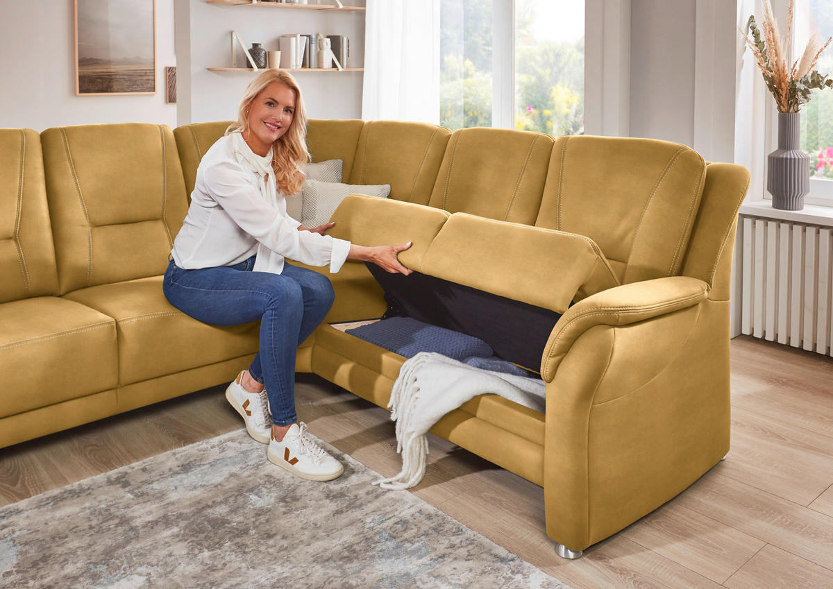 ECKSOFA in Mikrofaser Gelb  - Gelb/Beige, Konventionell, Textil/Metall (275/223cm) - Beldomo Comfort