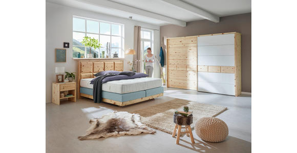 BOXSPRINGBETT 180/200 cm  in Blau, Zirbelkieferfarben  - Blau/Zirbelkieferfarben, Natur, Holz/Textil (180/200cm) - Valnatura