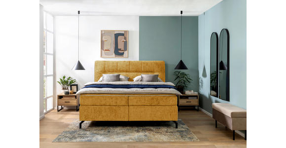 BOXSPRINGBETT 160/200 cm,  in Currygelb, Topper, H2 + H2 = mittel  - Currygelb/Schwarz, Design, Textil/Metall (160/200cm) - Esposa