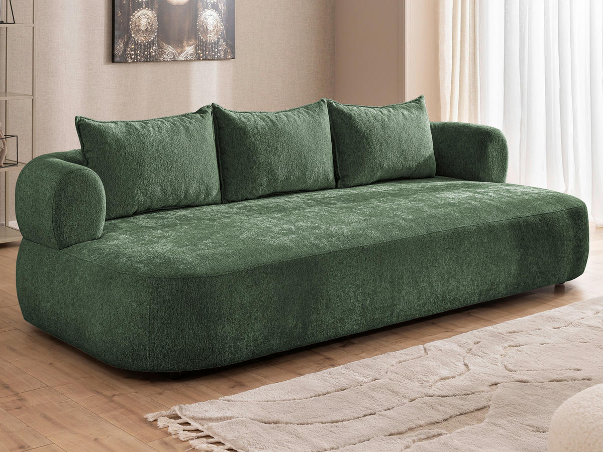 BIGSOFA in Chenille Grün  - Schwarz/Grün, Design, Kunststoff/Textil (240/76/122cm) - Livetastic