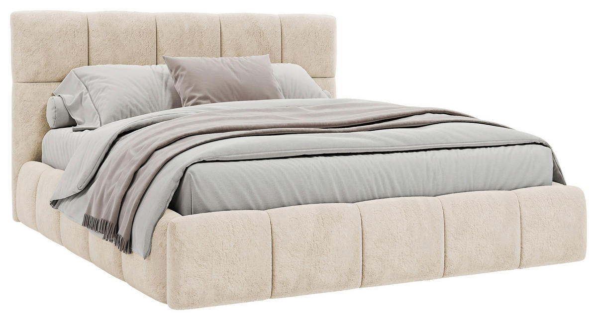 Polsterbett Cherry Mikrofaser 160/200 cm,  in Sandfarben, Lattenrost, Bettkasten,  - Sandfarben/Schwarz, MODERN, Holz/Holzwerkstoff (160/200cm) - MID.YOU