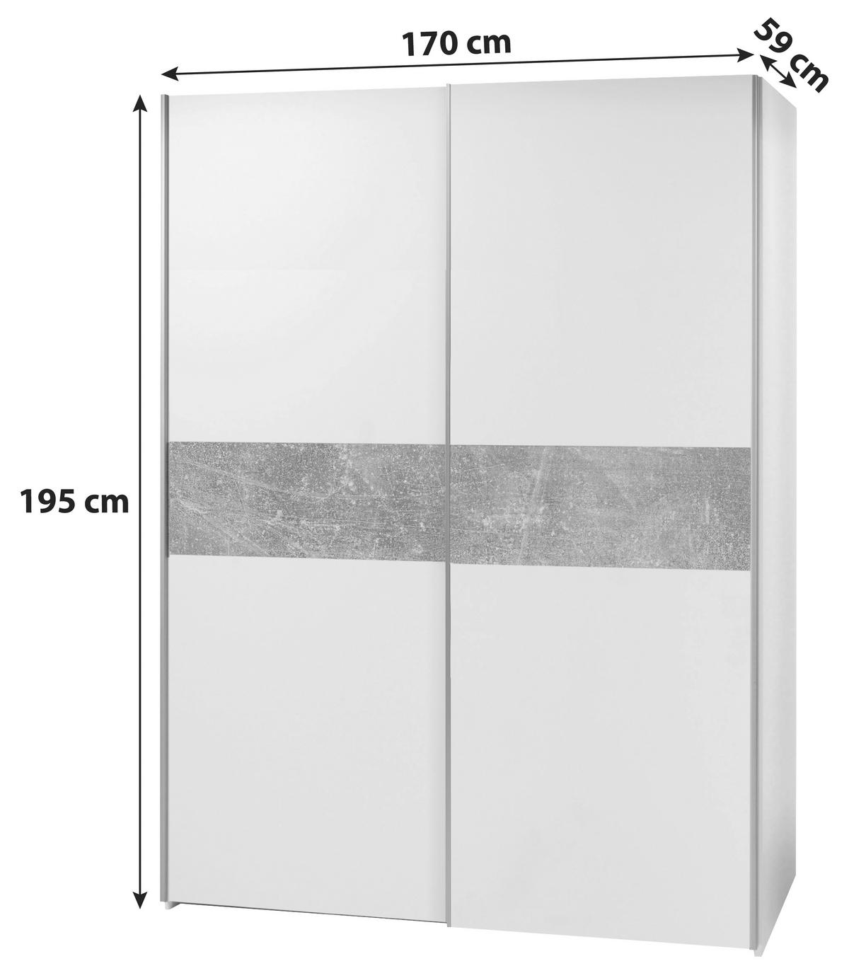 ORMAR S KLIZNIM VRATIMA siva, bijela   - bijela/srebrne boje, Moderno, drvni materijal (170/195/59cm) - Ti'me