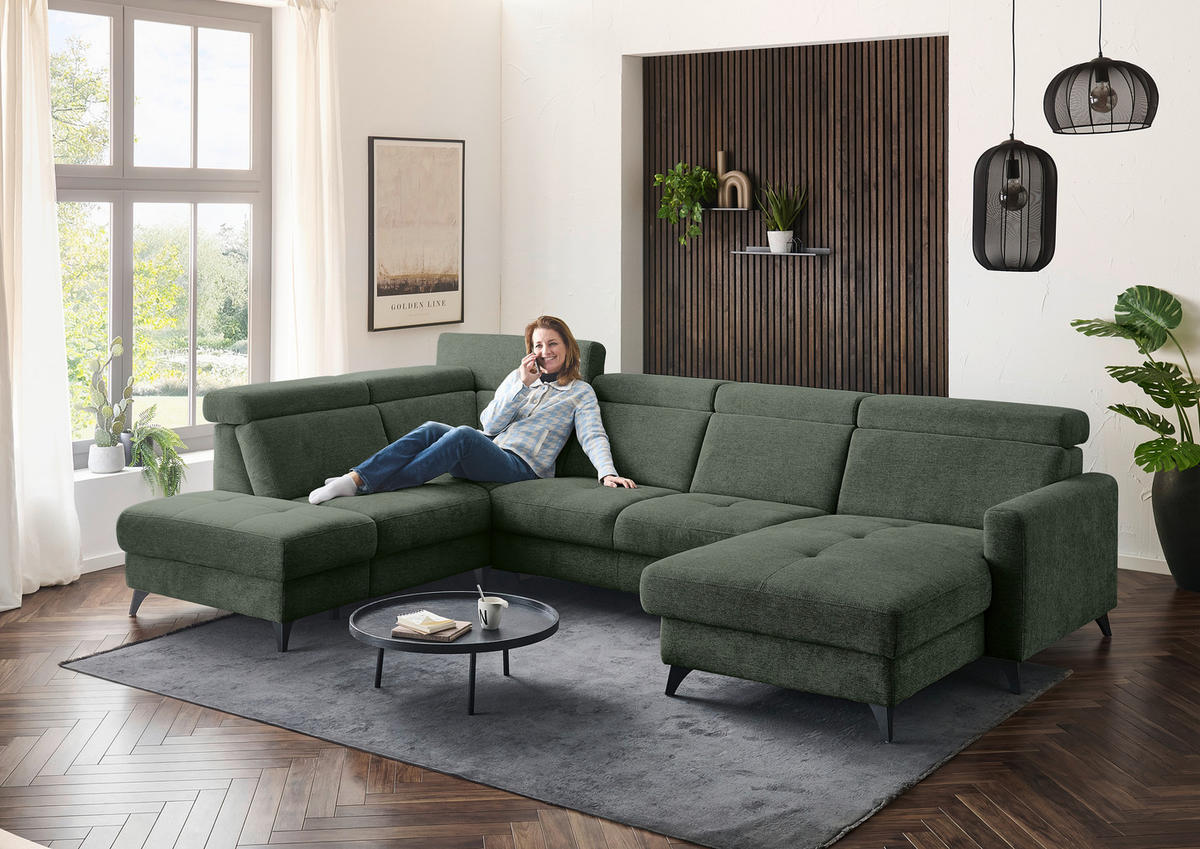 WOHNLANDSCHAFT Beldomo System Dunkelgrün Flachgewebe  - Dunkelgrün/Schwarz, KONVENTIONELL, Textil/Metall (215/333/174cm) - Beldomo System