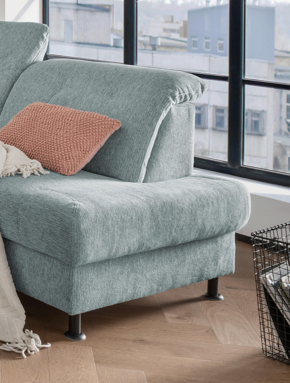 ECKSOFA in Chenille Blau  - Blau/Schwarz, Modern, Textil/Metall (270/198cm) - Livetastic
