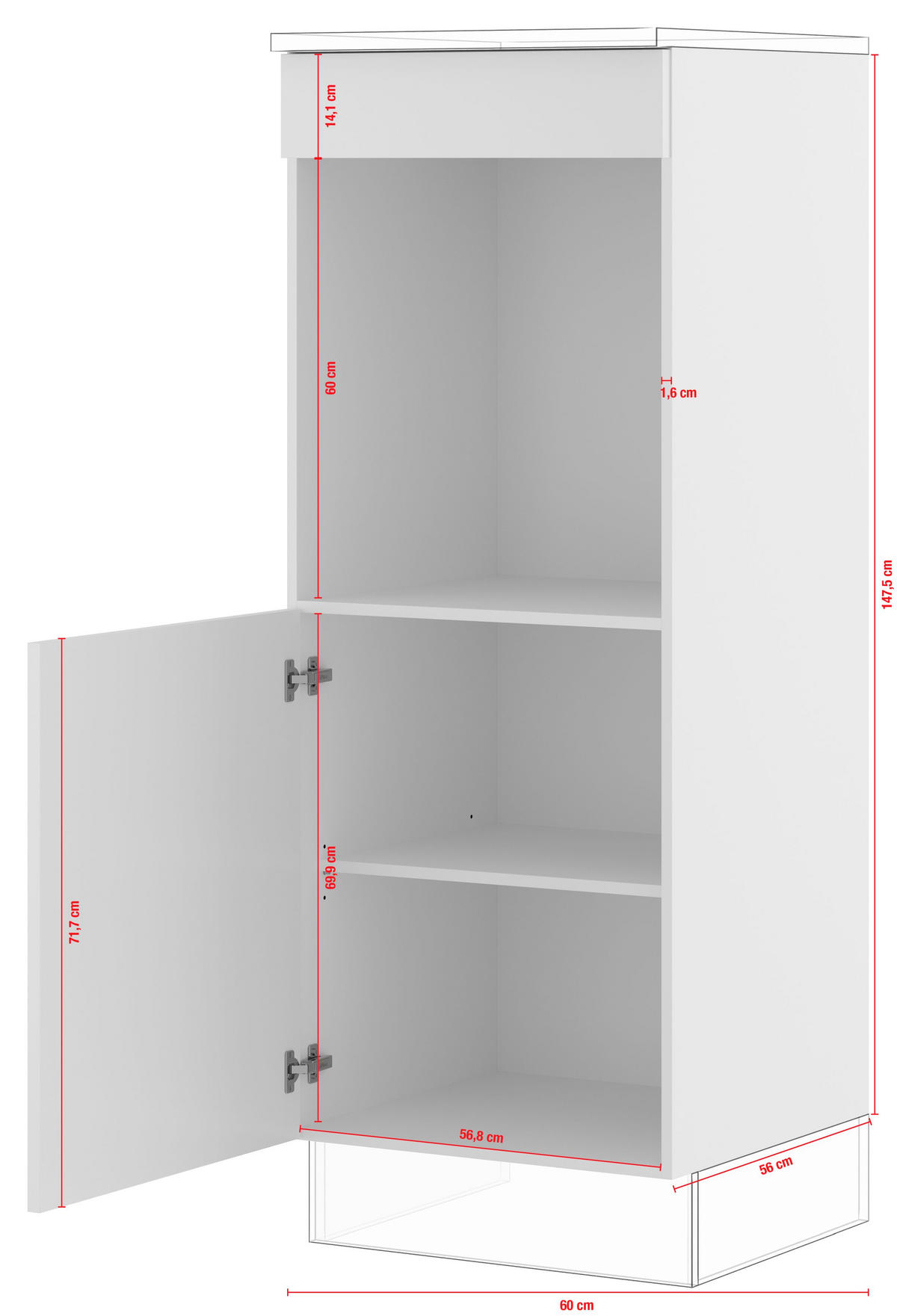 GERÄTEUMBAUSCHRANK 60/163/57,6 cm  in Weiß  - Edelstahlfarben/Weiß, Basics, Holzwerkstoff/Metall (60/163/57,6cm) - Impuls