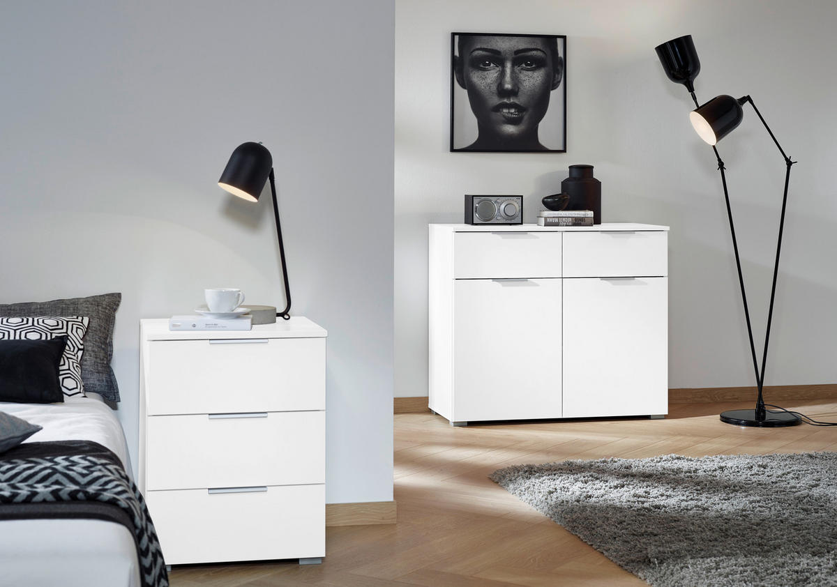 NACHTKÄSTCHEN  in Weiss  - Weiss/Alufarben, Modern, Holzwerkstoff (47/62/42cm) - Rauch Möbel