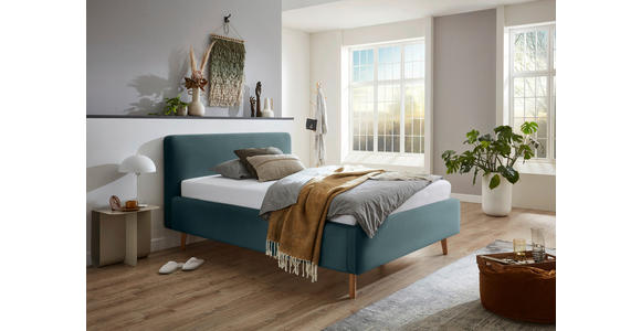 POLSTERBETT 160/200 cm  in Blau  - Blau/Eichefarben, Design, Holz/Textil (160/200cm) - Xora