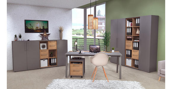 SCHREIBTISCH 160/75/75 cm in Anthrazit, Hickory - Anthrazit/Hickory, MODERN, Holzwerkstoff/Metall (160/75/75cm) - Novel