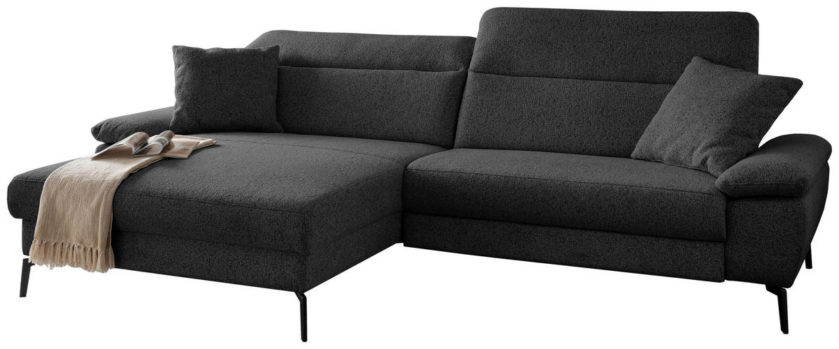 ECKSOFA Struktur Schwarz  - Schwarz, Konventionell, Textil/Metall (178/300cm) - Livetastic