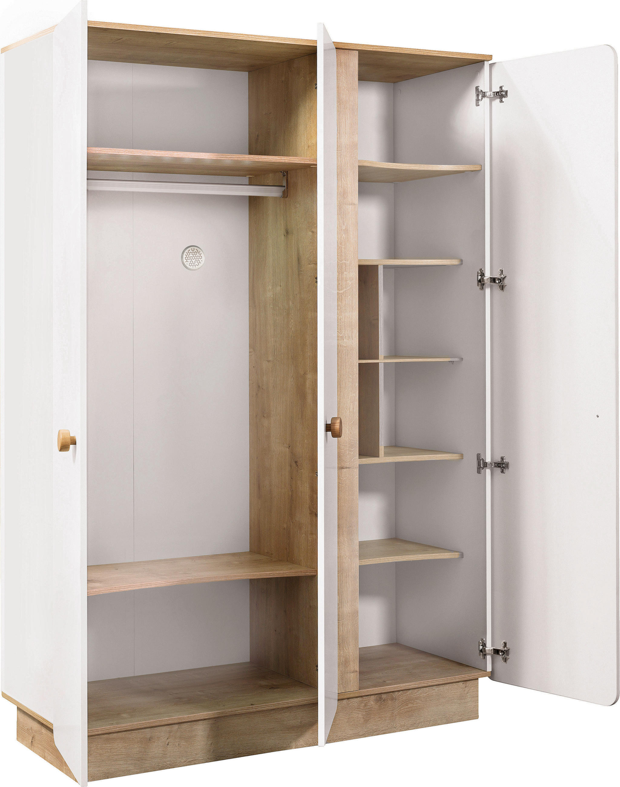 DULAP CU UȘI ROTATIVE alb, culoare lemn stejar  - alb/culoare lemn stejar, Modern, material pe bază de lemn (136/195/56cm) - Cilek