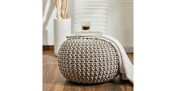 POUF Textilgeflecht Uni Grau 55/55/35 cm  - Silberfarben/Grau, Trend, Textil (55/55/35cm) - Linea Natura