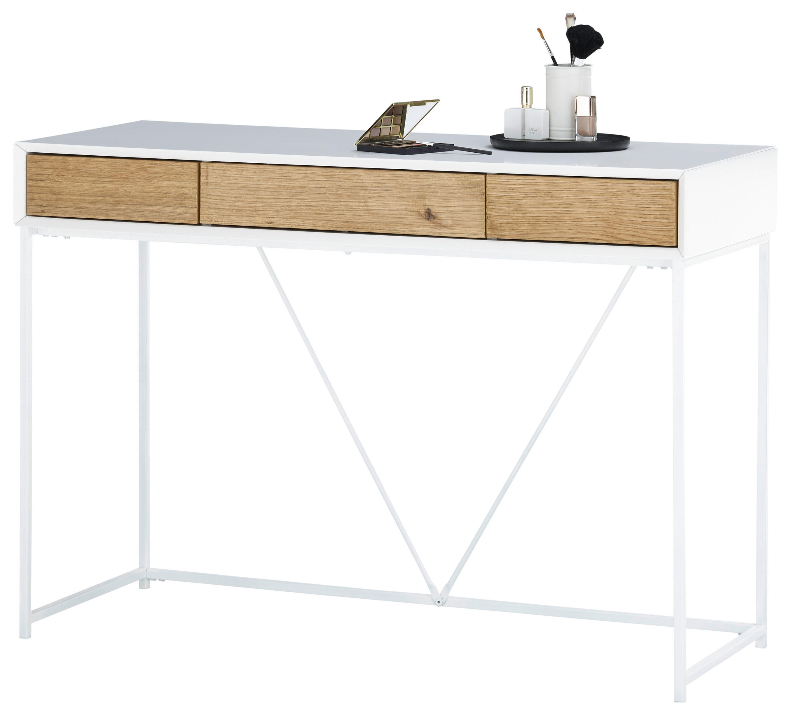 Thumbnail - Konsolentisch, Weiß, Eiche, Holz, Metall, Holzwerkstoff, Eiche, massiv, 3 Schublade(n) Schubladen, rechteckig, eckig, Fl...