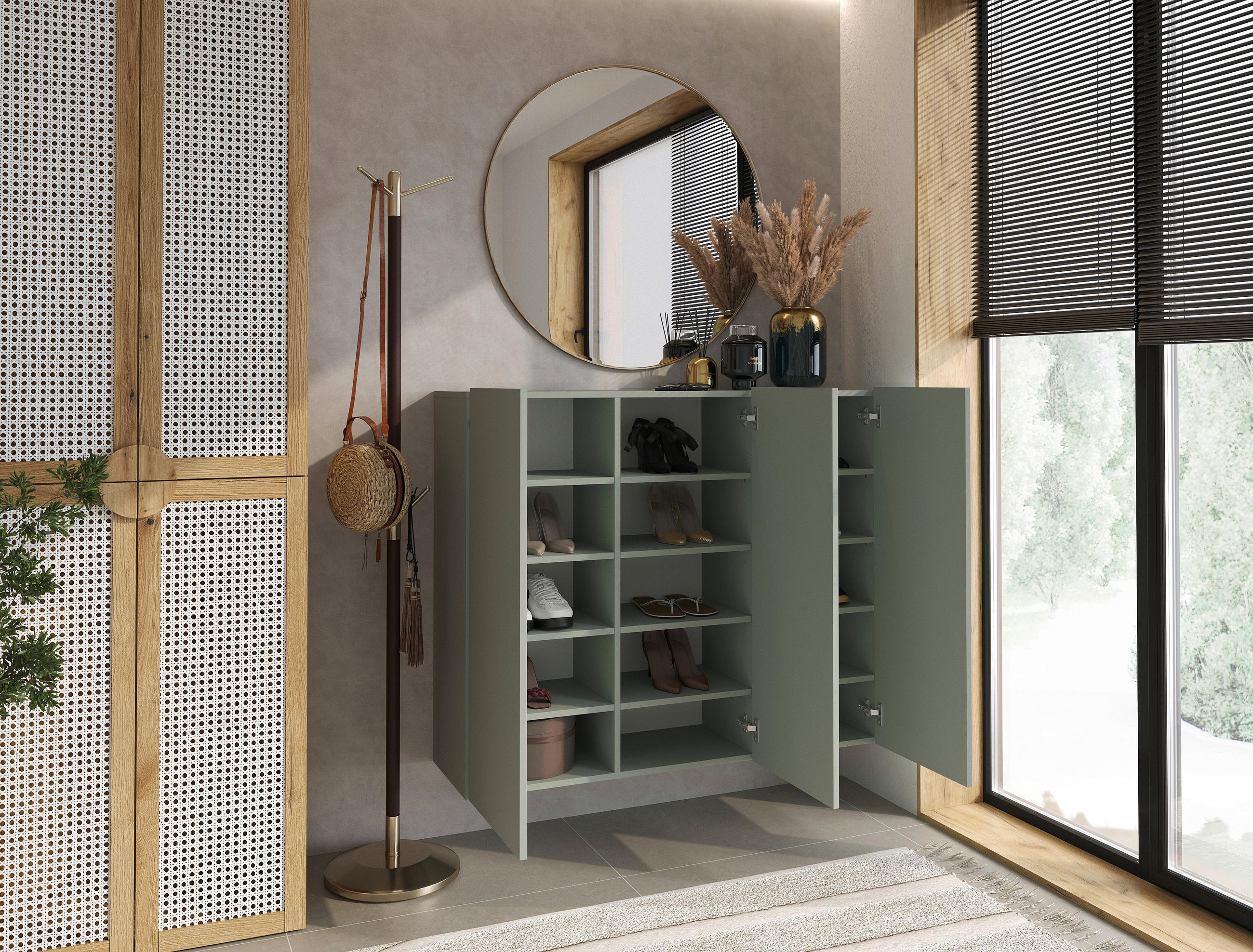 HÄNGESCHUHSCHRANK Grün - Grün, Design, Holzwerkstoff (120/100/34cm) - Hom`in