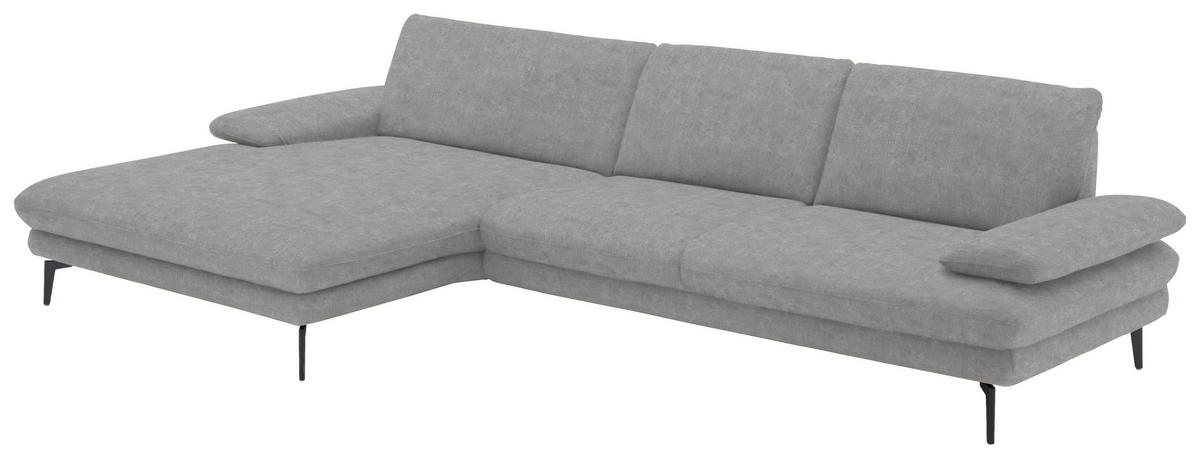ECKSOFA in Velours Hellgrau  180/310 cm  - Hellgrau/Schwarz, Design, Textil/Metall (180/310cm) - Dieter Knoll