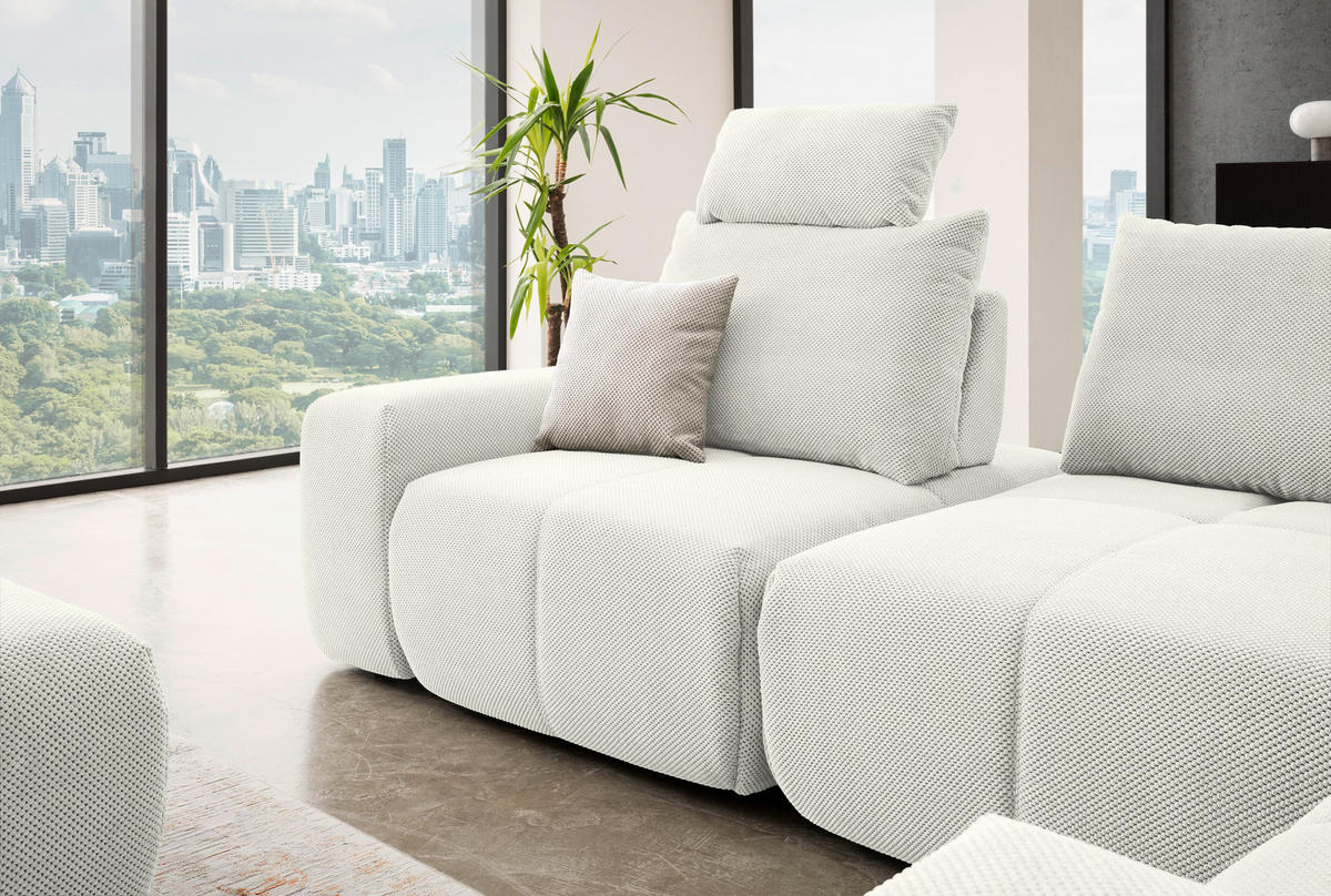CANAPÉ D'ANGLE in Velours Creme  - Creme/Schwarz, Design, Kunststoff/Textil (326/236cm) - Xora