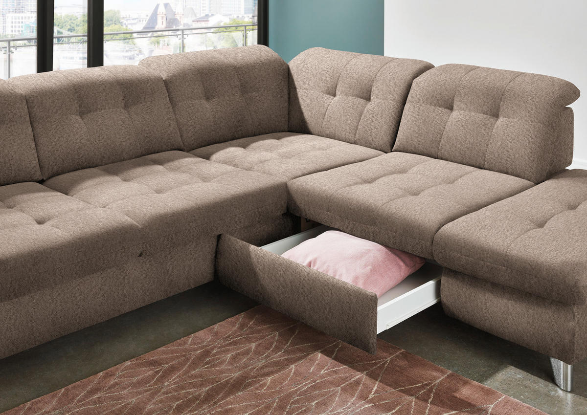 ECKSOFA in Chenille Hellbraun  - Chromfarben/Hellbraun, Design, Textil/Metall (310/260cm) - Beldomo Speed